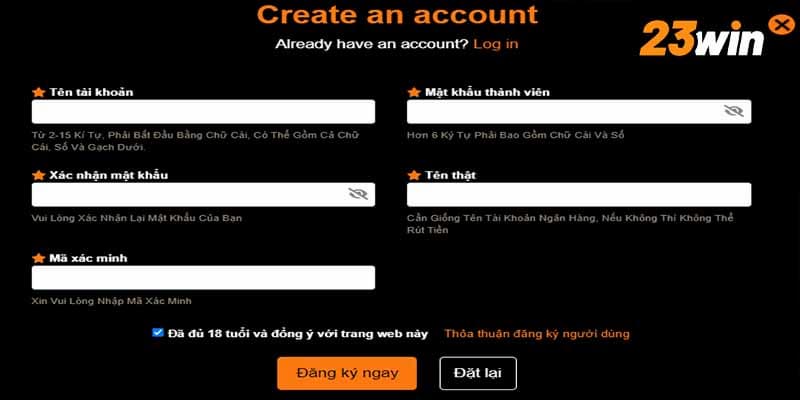 Quy trình đăng ký 23win chi tiết từng bước